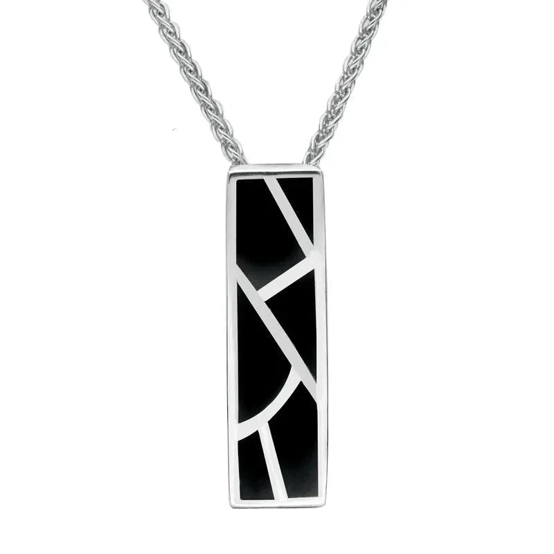 Sterling Silver Whitby Jet Six Stone Oblong Shaped Necklace