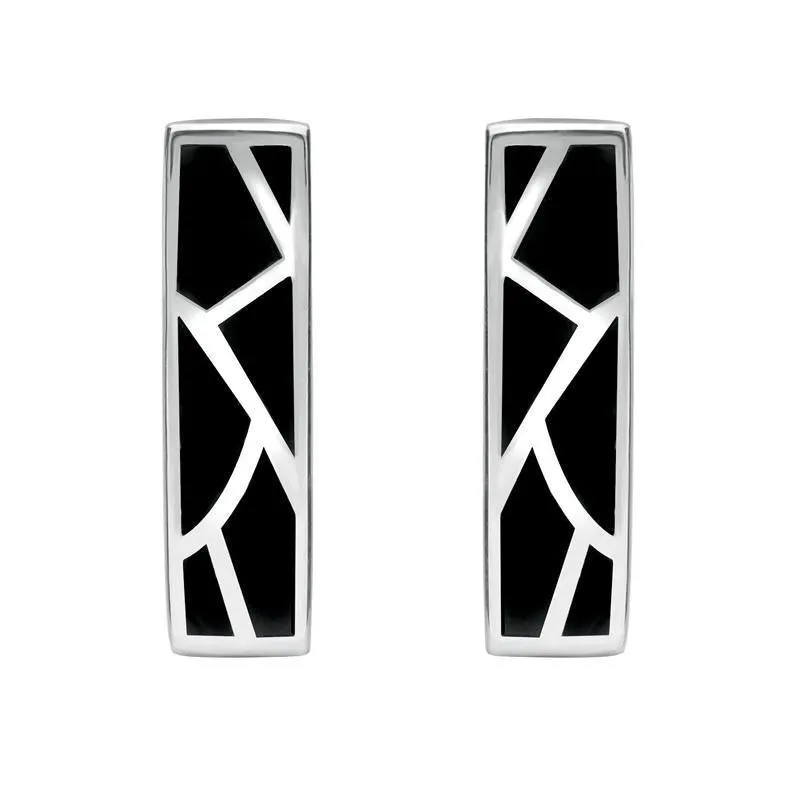 Sterling Silver Whitby Jet Six Stone Oblong Shaped Stud Earrings