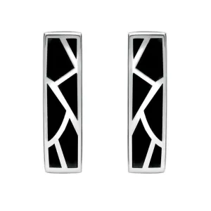 Sterling Silver Whitby Jet Six Stone Oblong Shaped Stud Earrings