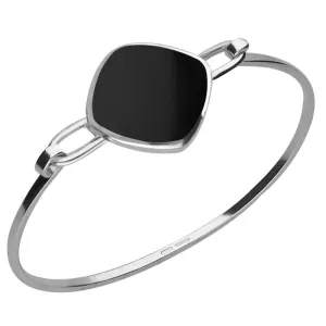 Sterling Silver Whitby Jet Slim Cushion Bangle