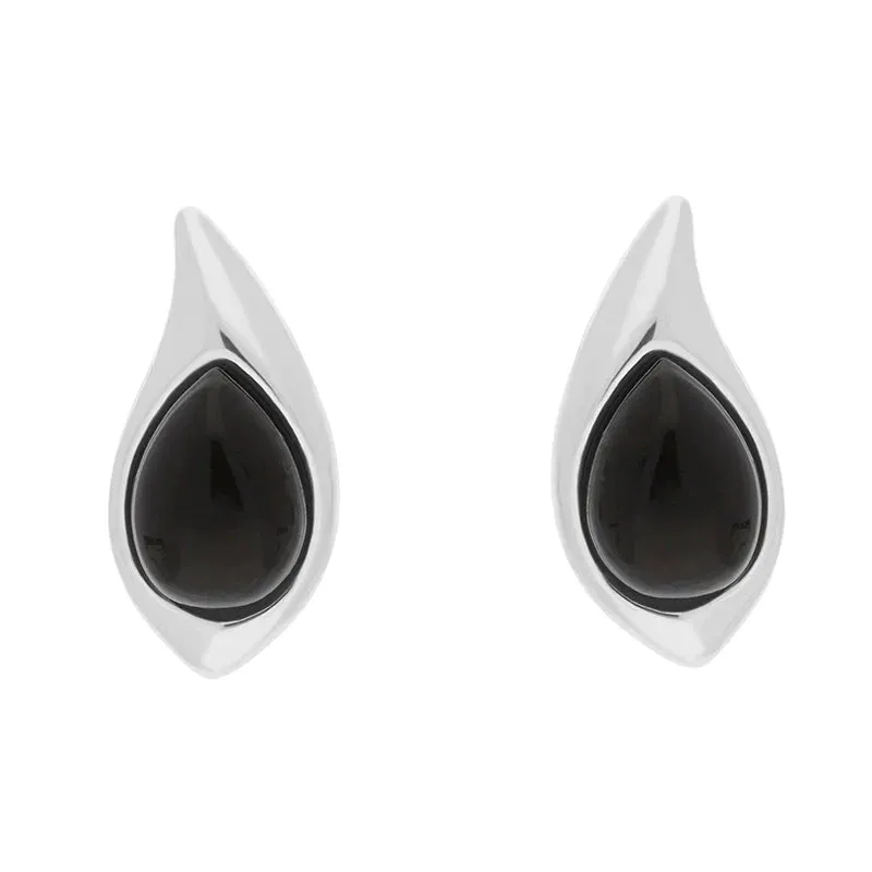 Sterling Silver Whitby Jet Small Teardrop Stud Earrings