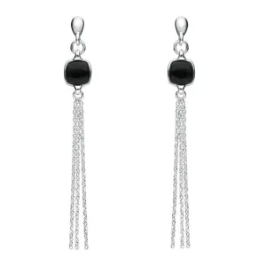 Sterling Silver Whitby Jet Square Chain Drop Earrings
