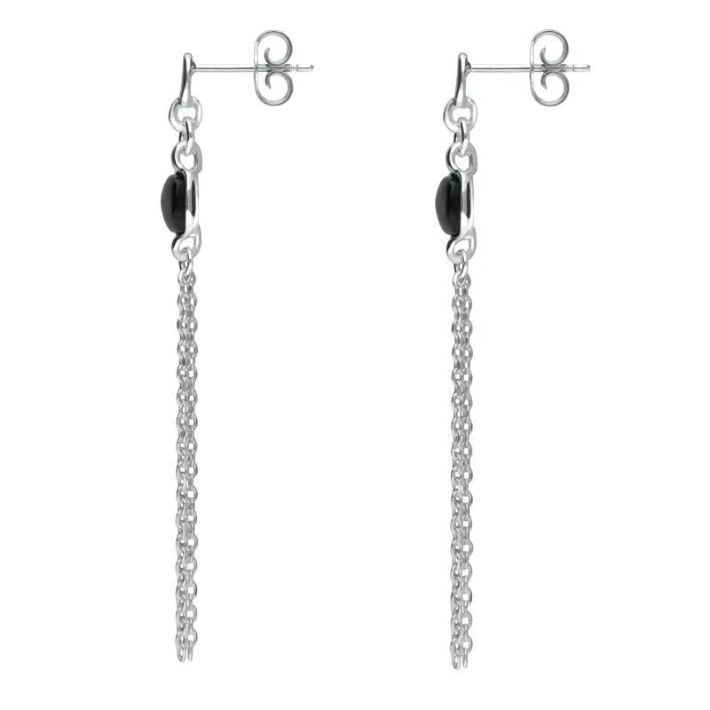 Sterling Silver Whitby Jet Square Chain Drop Earrings