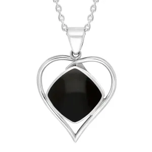 Sterling Silver Whitby Jet Square Heart Open Frame Necklace