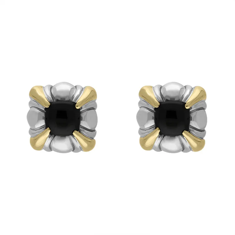 Sterling Silver Whitby Jet Square Omega Clip Earrings D