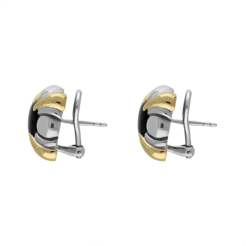 Sterling Silver Whitby Jet Square Omega Clip Earrings D
