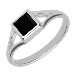 Sterling Silver Whitby Jet Square Split Shoulder Ring