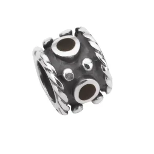Sterling Silver Whitby Jet Stone Rope Edge Charm D