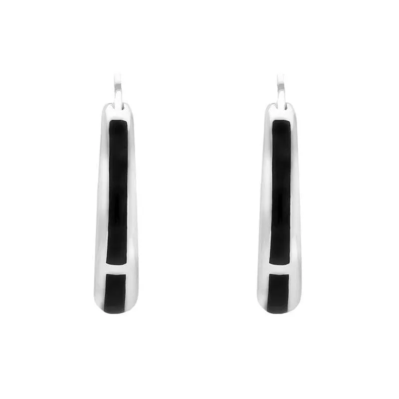 Sterling Silver Whitby Jet Three Stone Hoop Earrings