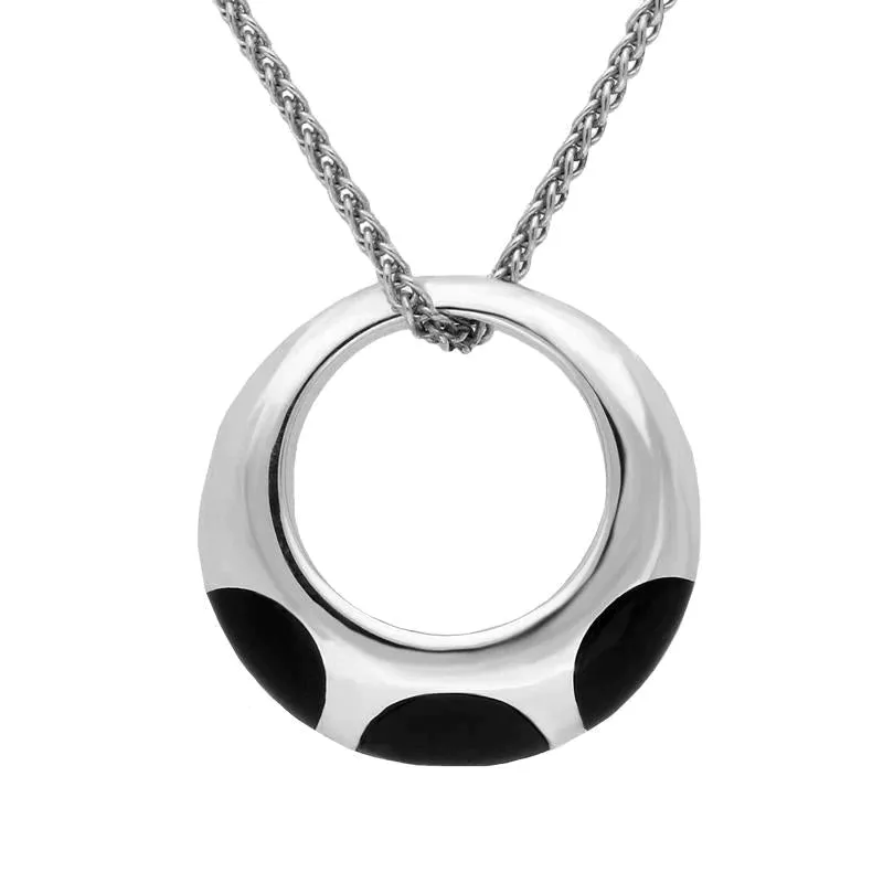Sterling Silver Whitby Jet Three Stone Open Ring Necklace D