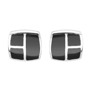 Sterling Silver Whitby Jet Three Stone Square Stud Earrings