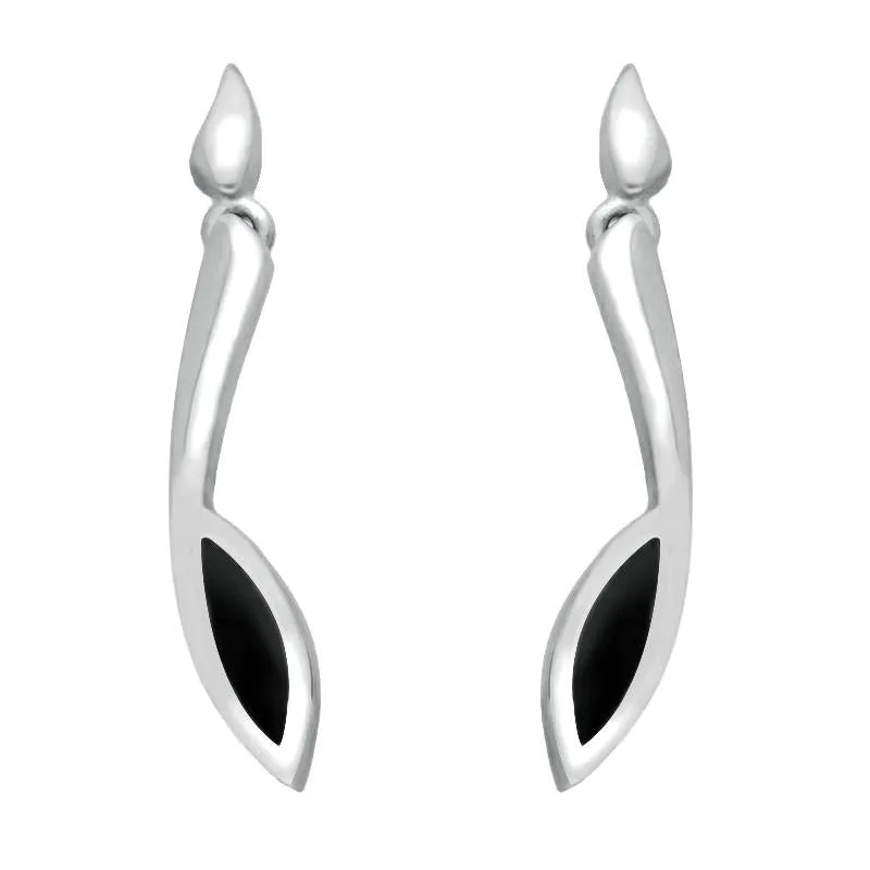 Sterling Silver Whitby Jet Toscana Long Marquise Drop Earrings