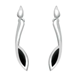 Sterling Silver Whitby Jet Toscana Long Marquise Drop Earrings