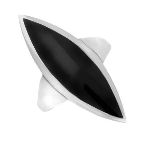 Sterling Silver Whitby Jet Toscana Long Marquise Shaped Ring