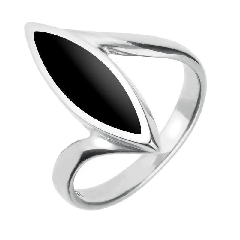 Sterling Silver Whitby Jet Toscana Marquise Twist Ring