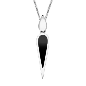 Sterling Silver Whitby Jet Toscana Slim Pear Drop Necklace