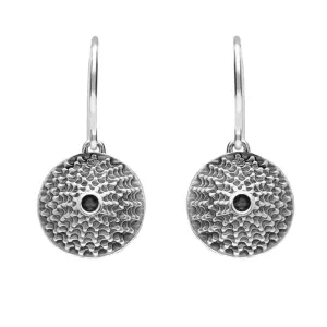 Sterling Silver Whitby Jet Tour De Yorkshire Gear Cogs Hook Earrings