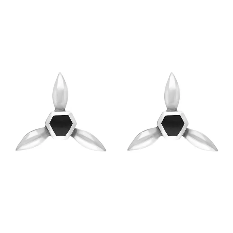 Sterling Silver Whitby Jet Tri Leaf stud Earrings D