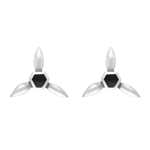Sterling Silver Whitby Jet Tri Leaf stud Earrings D