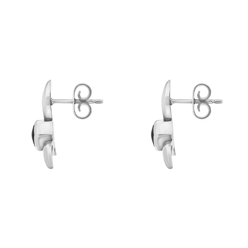 Sterling Silver Whitby Jet Tri Leaf stud Earrings D