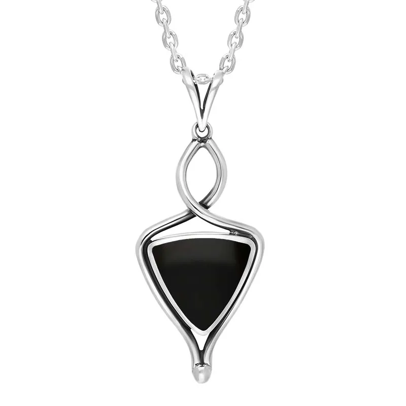 Sterling Silver Whitby Jet Triangle Abstract Open Frame Necklace D