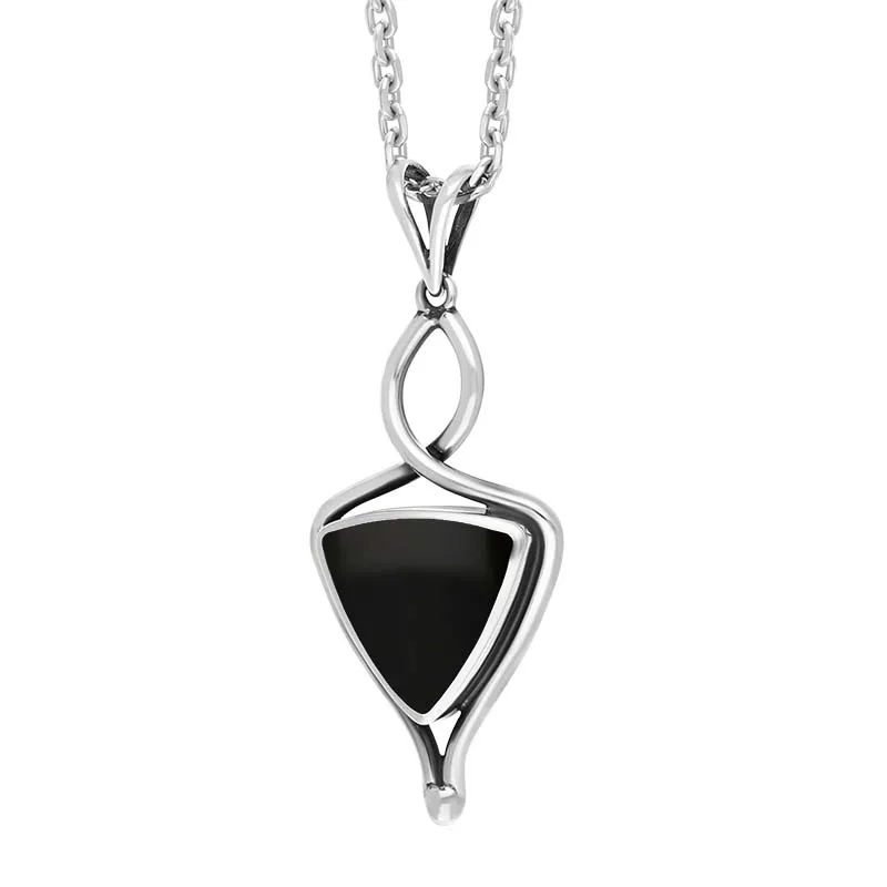 Sterling Silver Whitby Jet Triangle Abstract Open Frame Necklace D