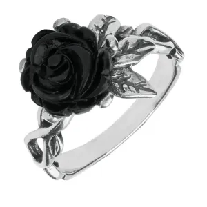 Sterling Silver Whitby Jet Tuberose 10mm Rose Leaf Twist Ring