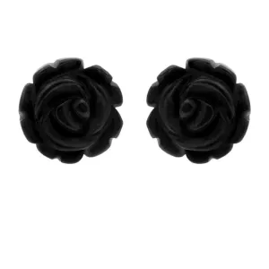 Sterling Silver Whitby Jet Tuberose 10mm Rose Stud Earrings