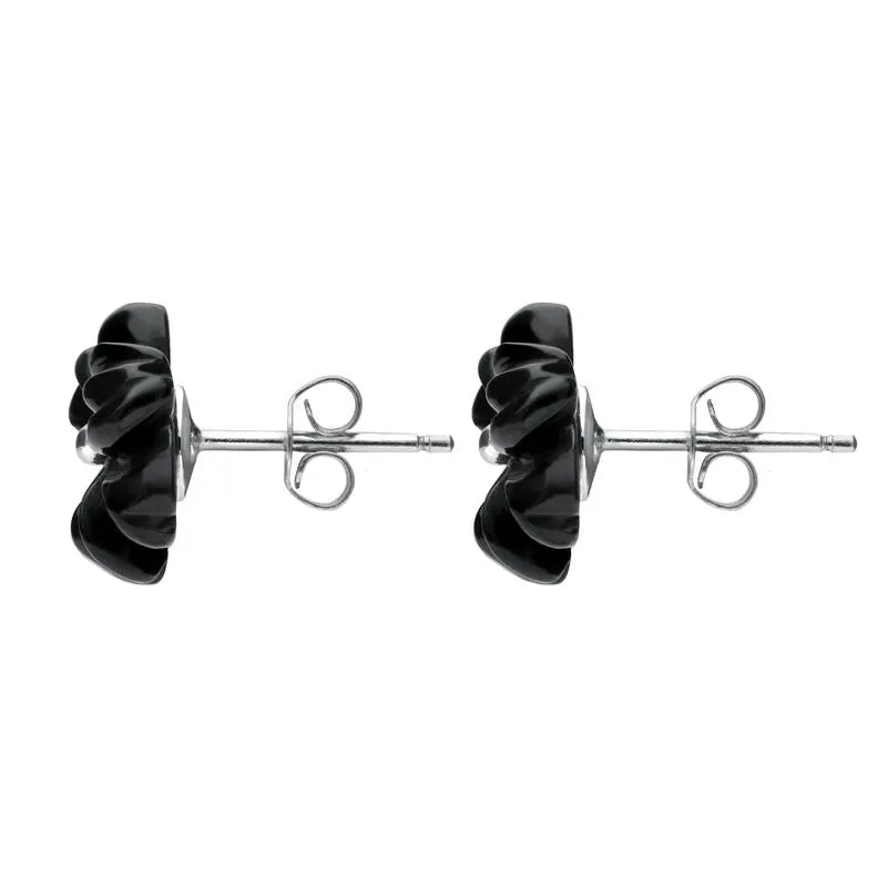Sterling Silver Whitby Jet Tuberose 12mm Flower Stud Earrings