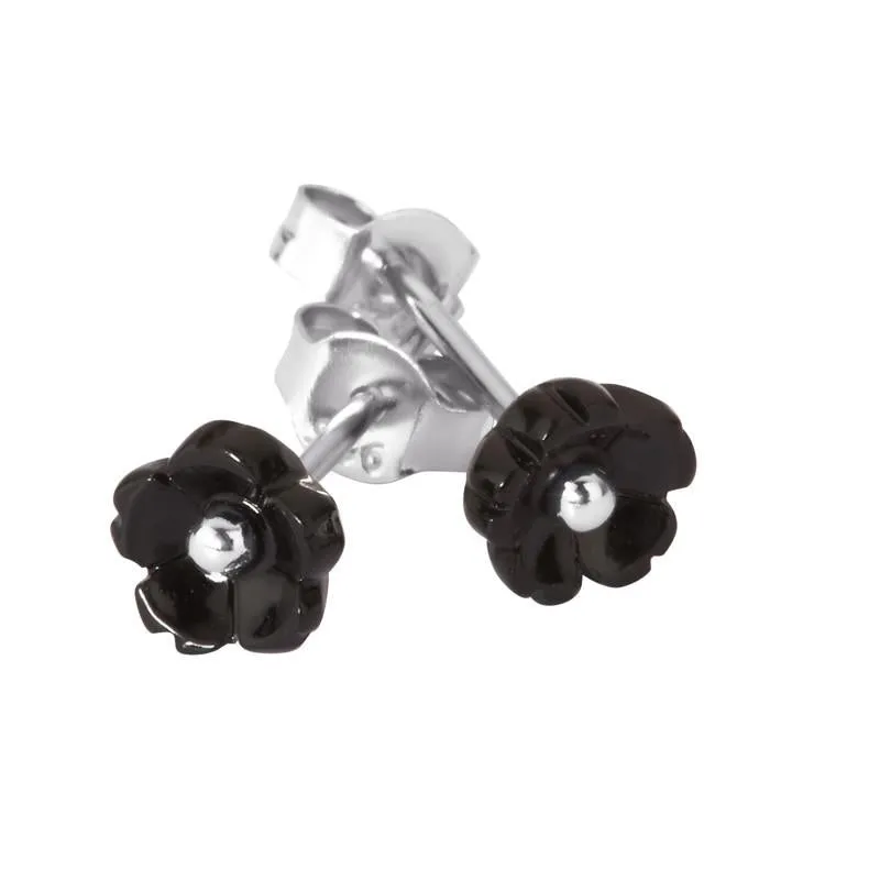Sterling Silver Whitby Jet Tuberose 6mm Flower Stud Earrings