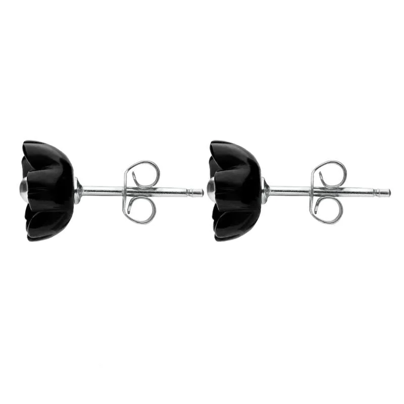Sterling Silver Whitby Jet Tuberose 6mm Flower Stud Earrings