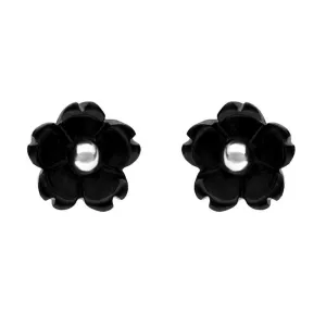 Sterling Silver Whitby Jet Tuberose 6mm Flower Stud Earrings