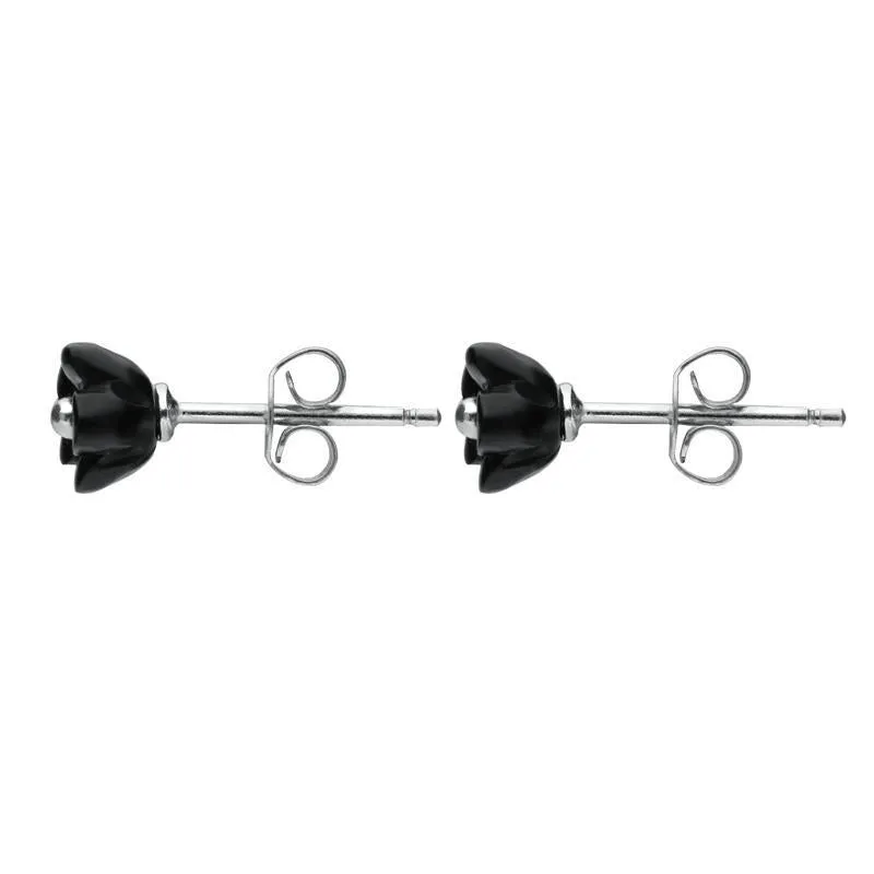 Sterling Silver Whitby Jet Tuberose 6mm Flower Stud Earrings