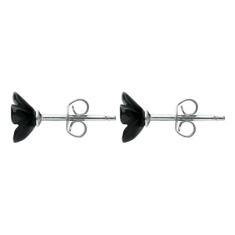 Sterling Silver Whitby Jet Tuberose 8mm Flower Stud Earrings