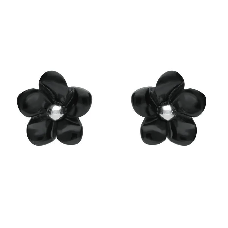 Sterling Silver Whitby Jet Tuberose 8mm Flower Stud Earrings