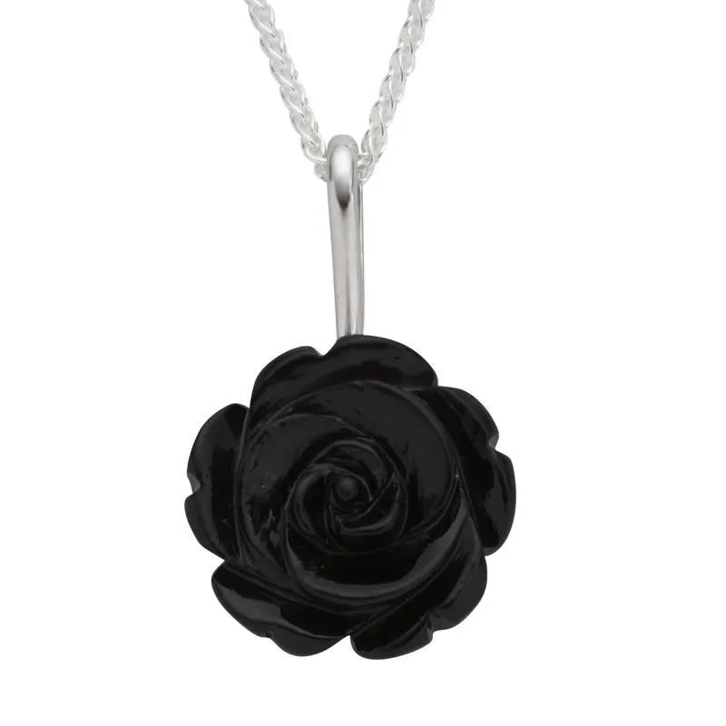 Sterling Silver Whitby Jet Tuberose Rose Two Piece Set