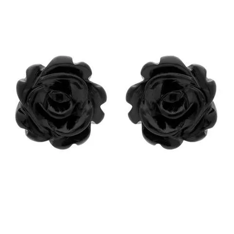 Sterling Silver Whitby Jet Tuberose Rose Two Piece Set