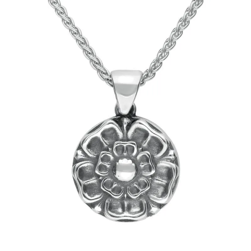 Sterling Silver Whitby Jet Tudor Rose Reversible Necklace
