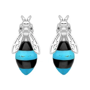 Sterling Silver Whitby Jet Turquoise Bee Stud Earrings