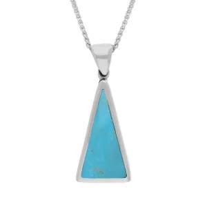 Sterling Silver Whitby Jet Turquoise Small Double Sided Triangular Fob Necklace