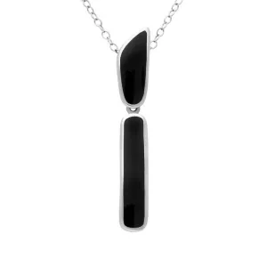 Sterling Silver Whitby Jet Two Stone Long Necklace
