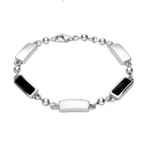 Sterling Silver Whitby Jet Two Stone Oblong Bar Bracelet