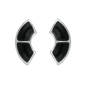 Sterling Silver Whitby Jet Two Stone Oblong Stud Earrings