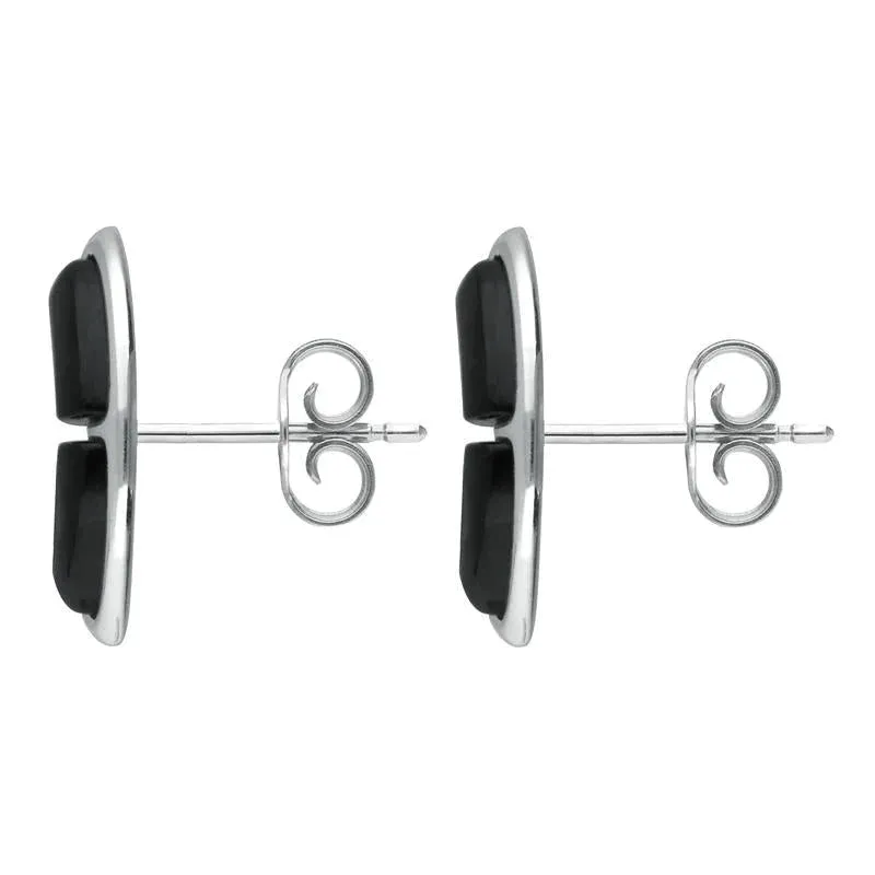 Sterling Silver Whitby Jet Two Stone Oblong Stud Earrings