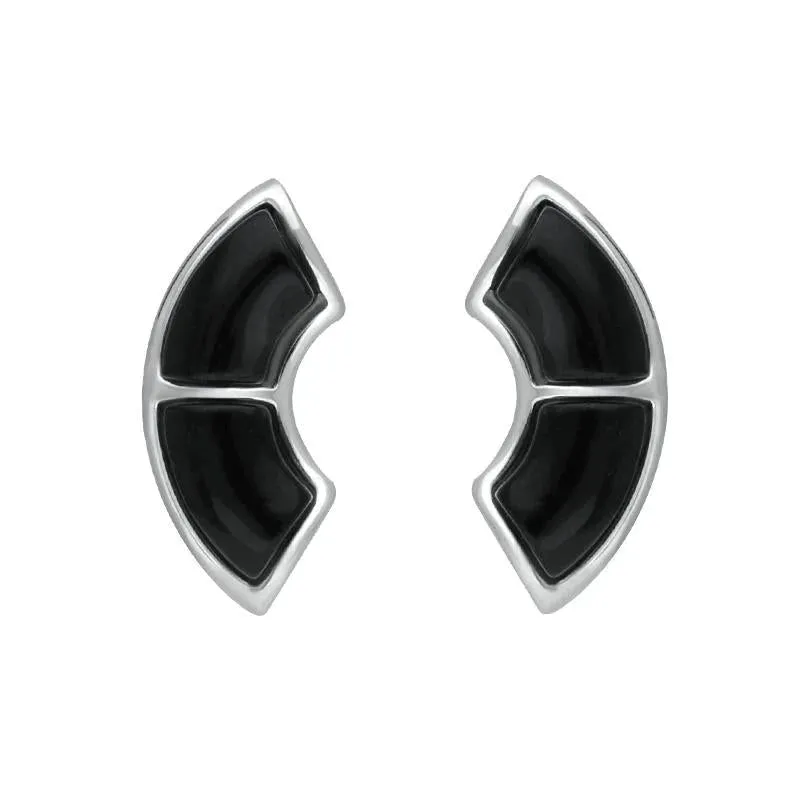 Sterling Silver Whitby Jet Two Stone Oblong Stud Earrings
