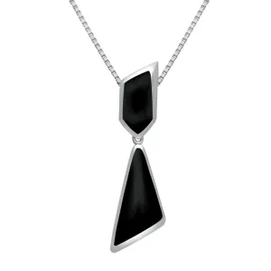 Sterling Silver Whitby Jet Two Stone Organic Triangle Necklace
