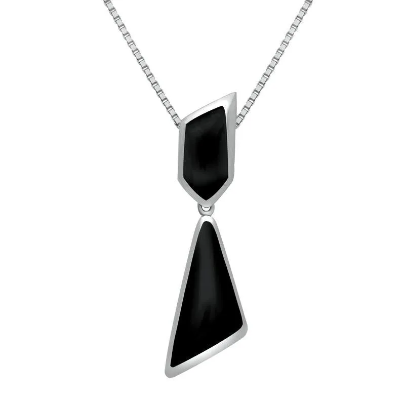 Sterling Silver Whitby Jet Two Stone Organic Triangle Necklace