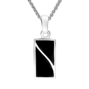 Sterling Silver Whitby Jet Two Stone Split Oblong Necklace