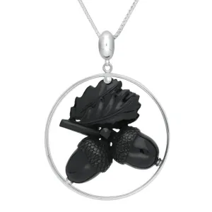 Sterling Silver Whitby Jet Unique Acorn Round Necklace