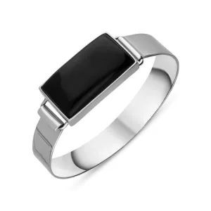 Sterling Silver Whitby Jet Unique Rectangle Top Bangle